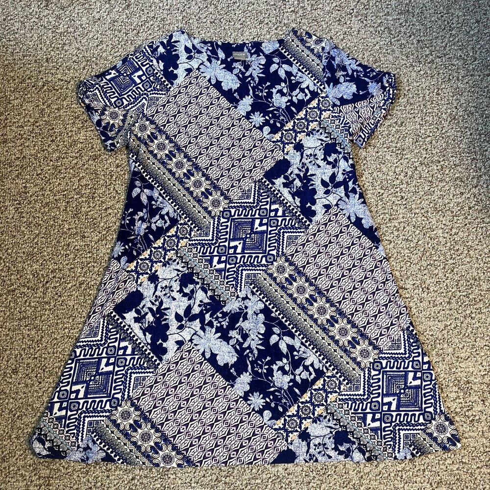 Chicos Womens Patchwork Dress Size 3 (US 16-18) Short Sleeve Stretch Boho Beachy